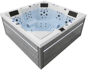 СПА-басейн Aquajoy Monaco (220х220х90 см), Сріблясто-білий мармур, з динаміками та LED-підсвічуванням | Palau Premium 🟦 Все для будівництва та експлуатації басейнів 🏊🌊