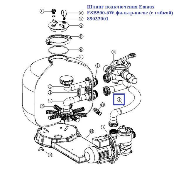 Шланг підключення Emaux FSB500-6W фільтр-насос (з гайкою) 89033001 | Palau Premium 🟦 Все для будівництва та експлуатації басейнів 🏊🌊