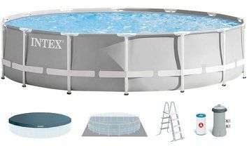 Каркасний басейн Intex 26720 Premium (427х107 см) з картриджним фільтром, драбиною та тентом | Palau Premium 🟦 Все для будівництва та експлуатації басейнів 🏊🌊