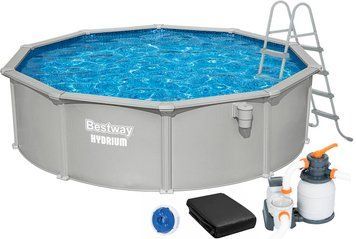 Збірний басейн Bestway Hydrium 56384 (460х122 см) з пісочним фільтром, драбиною та тентом | Palau Premium 🟦 Все для будівництва та експлуатації басейнів 🏊🌊