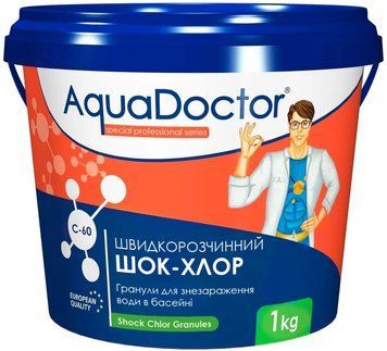 Шок-хлор для басейну AquaDoctor C-60 1 кг в гранулах | Palau Premium 🟦 Все для будівництва та експлуатації басейнів 🏊🌊