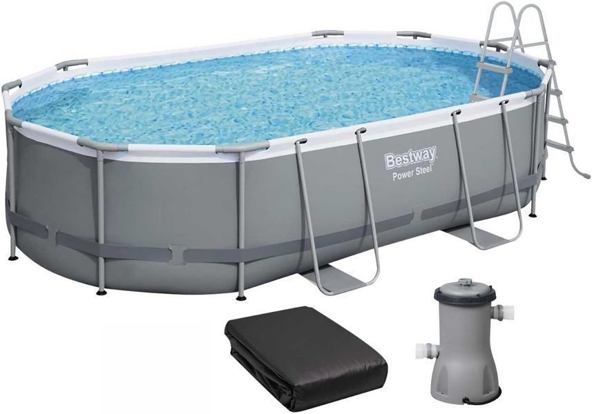 Каркасний басейн Bestway 56448 Power Steel (488х305х107 см) з картриджним фільтром, драбиною та захисним тентом | Palau Premium 🟦 Все для будівництва та експлуатації басейнів 🏊🌊